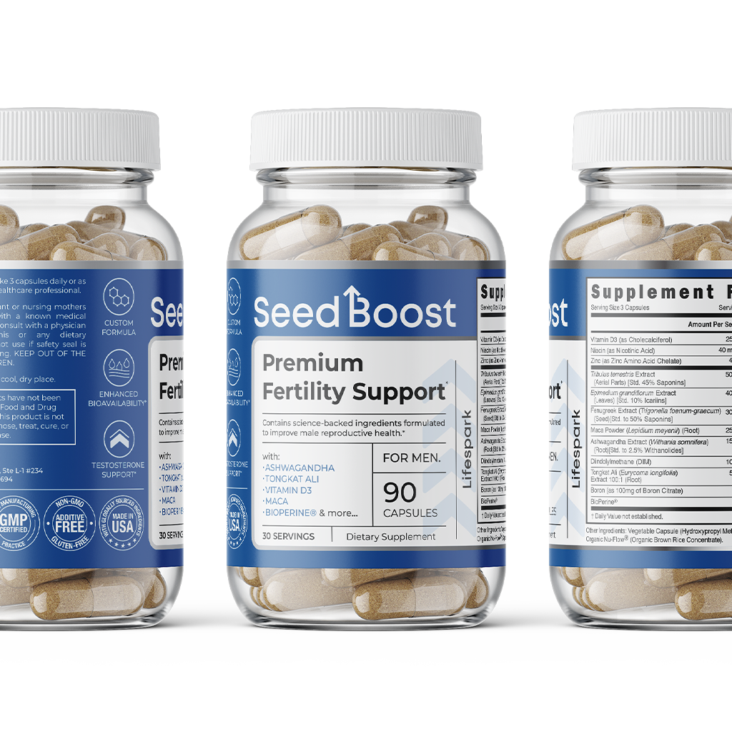 All sides of SeedBoost fertility nutraceutical bottle