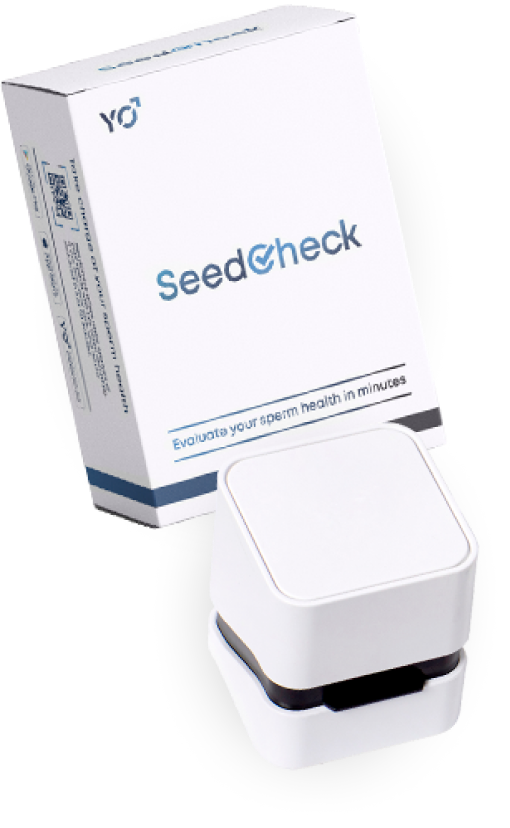 SeedCheck at-home sperm test kit box and testing device