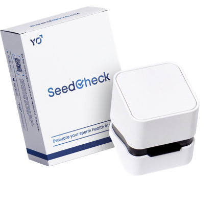 SeedCheck at-home sperm test kit box and testing device