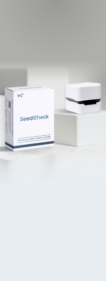 SeedCheck male fertility test kit and device on a modern white display